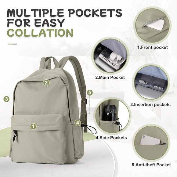 🆕 Women Green Casual School Book Bag Waterproof Laptop Travel Sports Backpack - Picture 4 of 7